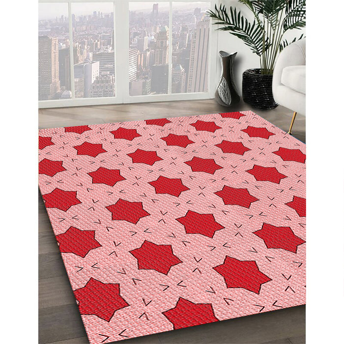 Patterned Pastel Pink Rug in Family Room, pat2436rd
