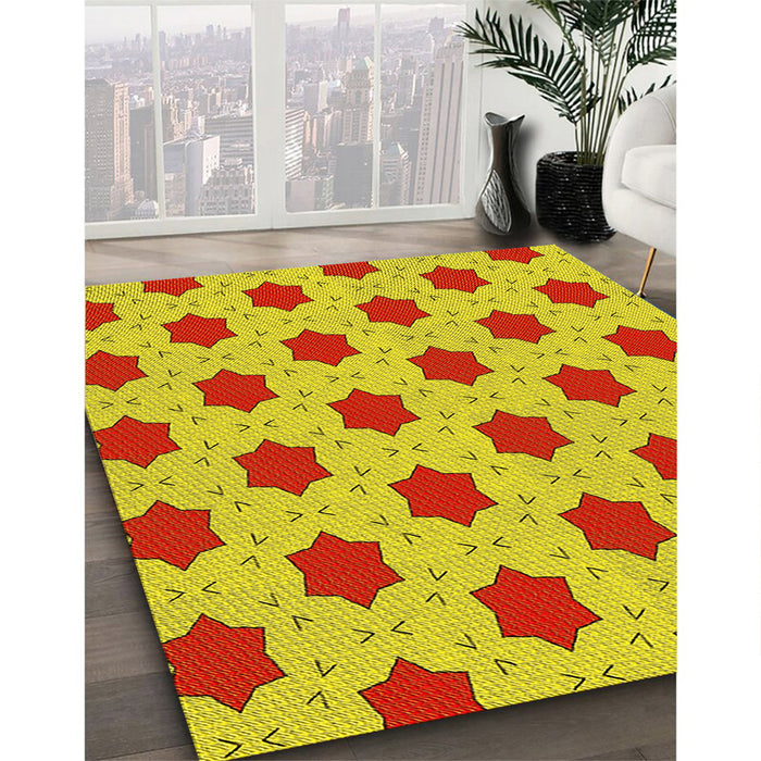 Patterned Yellow Rug in Family Room, pat2436yw
