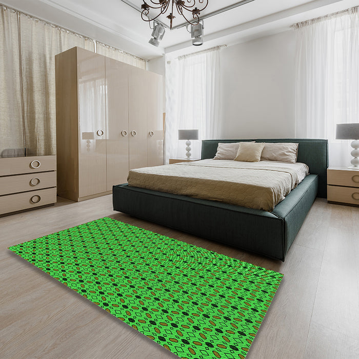 Patterned Lime Green Rug in a Bedroom, pat2437grn