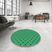 Round Patterned Medium Forest Green Rug in a Office, pat2437lblu
