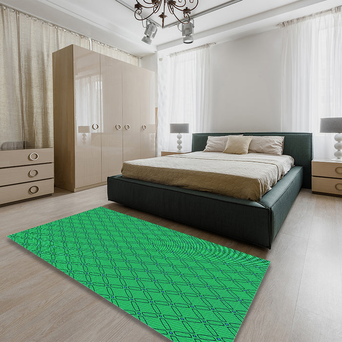 Patterned Neon Green Rug in a Bedroom, pat2438lblu