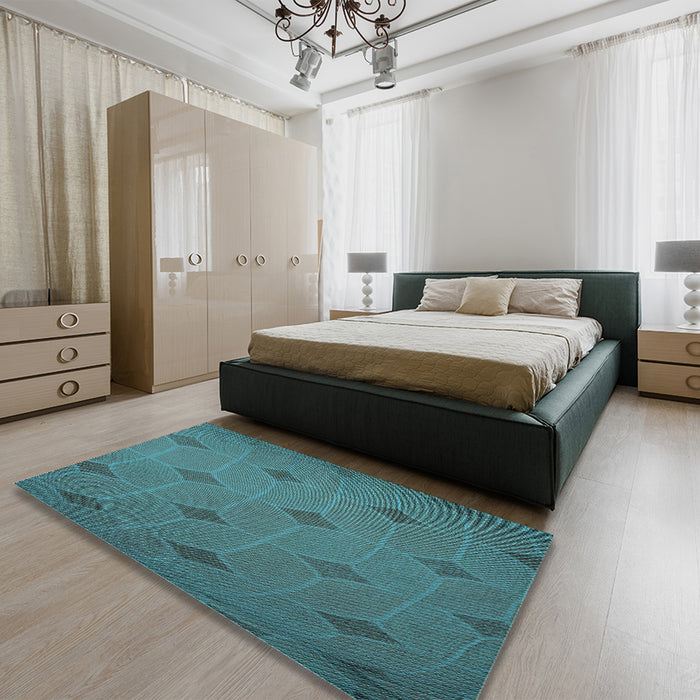 Patterned Medium Teal Green Rug in a Bedroom, pat244lblu
