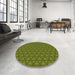 Round Patterned Antique Bronze Green Rug in a Office, pat2440grn