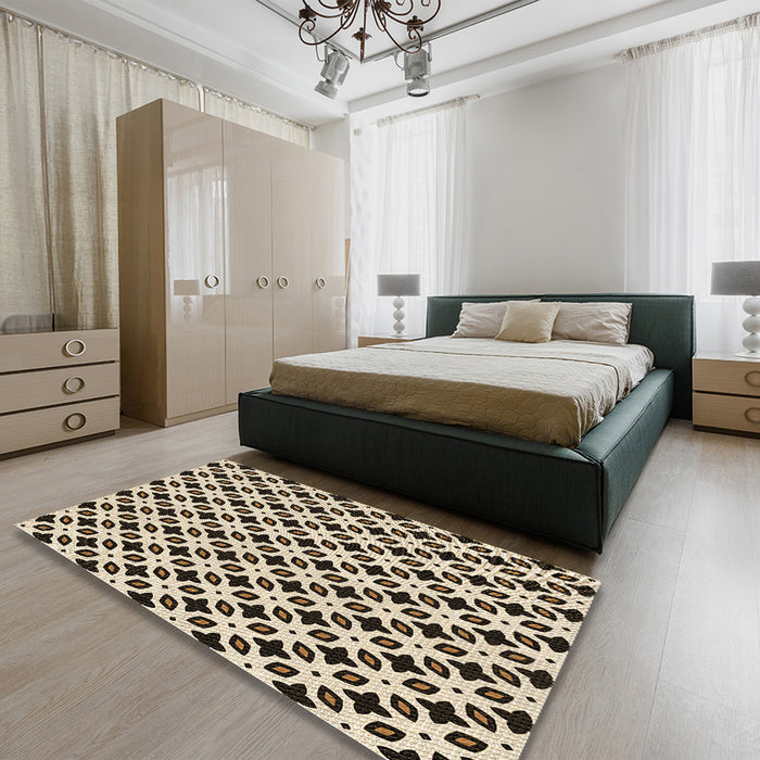 Patterned Golden Blonde Gold Rug in a Bedroom, pat2442brn