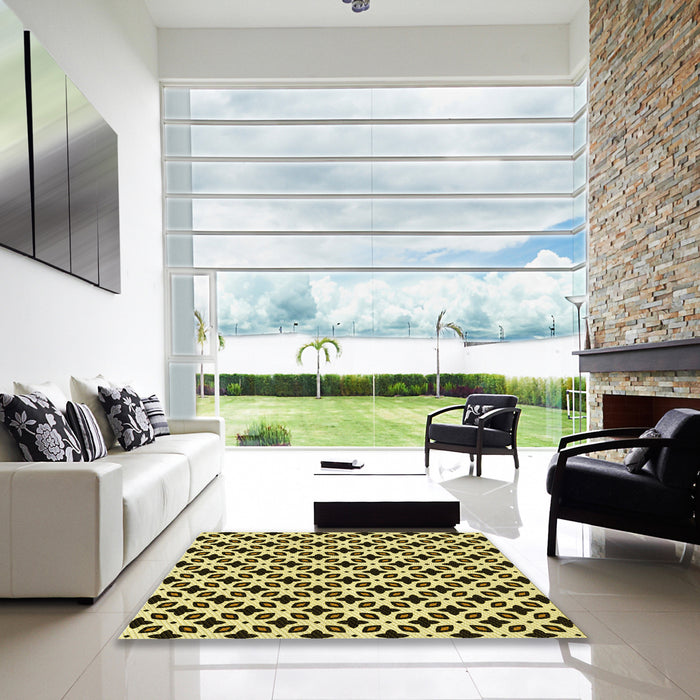 Square Patterned Bakers Brown Rug in a Living Room, pat2442yw