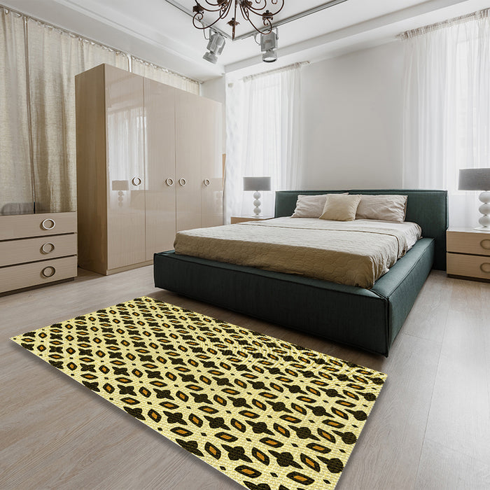Patterned Bakers Brown Rug in a Bedroom, pat2442yw