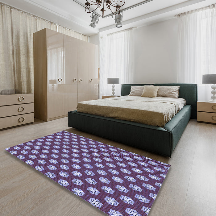 Patterned Purple Rug in a Bedroom, pat2443blu