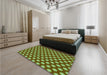 Patterned Dark Bronze Brown Rug in a Bedroom, pat2443grn