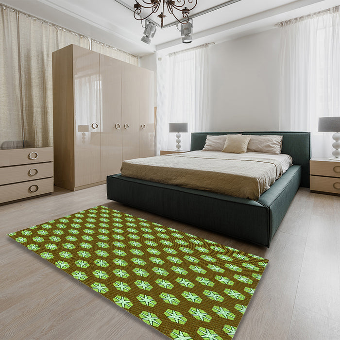 Patterned Dark Bronze Brown Rug in a Bedroom, pat2443grn