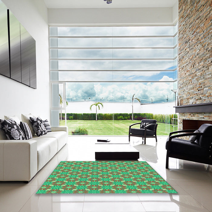 Square Patterned Lime Mint Green Rug in a Living Room, pat2444lblu