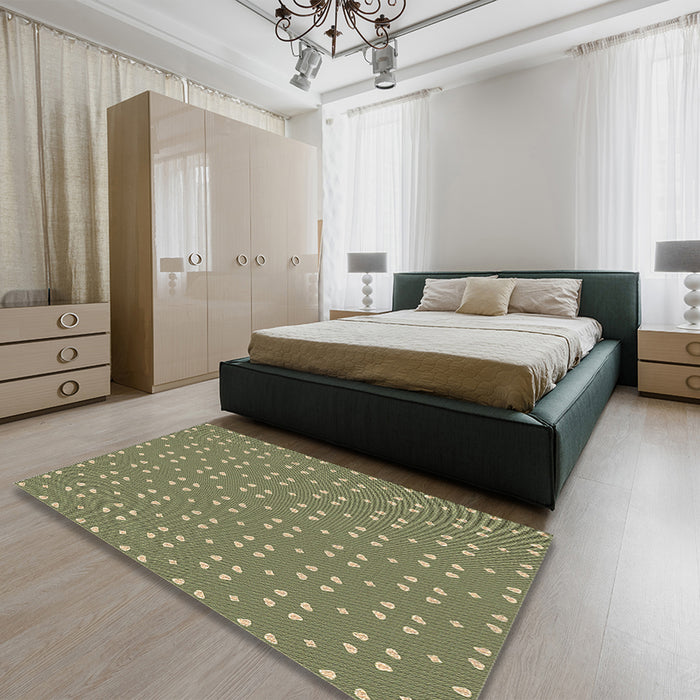 Patterned Fern Green Rug in a Bedroom, pat2445brn