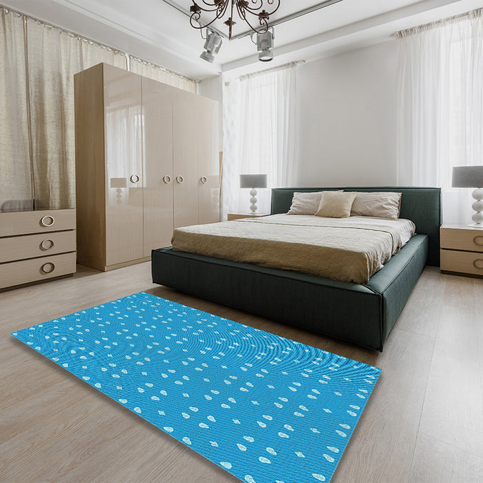 Patterned Bright Turquoise Blue Rug in a Bedroom, pat2445lblu