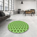 Round Patterned Dark Lime Green Rug in a Office, pat2446grn