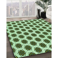 Machine Washable Transitional Pale Green Rug, wshpat2447grn