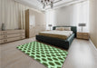 Patterned Pale Green Rug in a Bedroom, pat2447grn