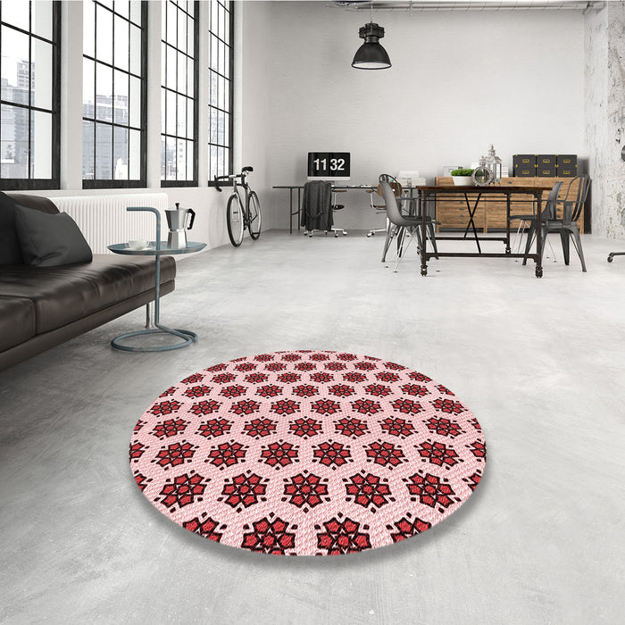 Round Patterned Deep Rose Pink Rug in a Office, pat2447rd