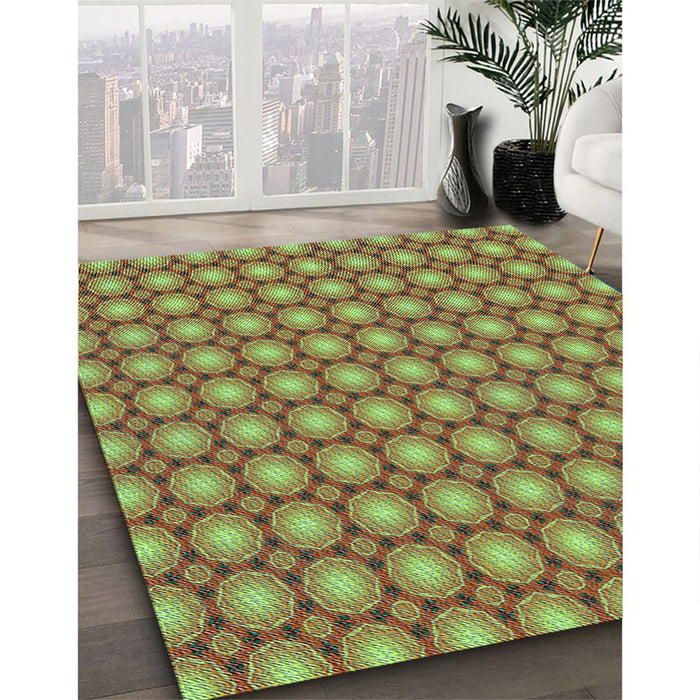 Patterned Yellow Green Rug in Family Room, pat2448lblu