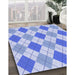 Patterned Blue Rug in Family Room, pat245blu