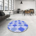 Round Patterned Blue Rug in a Office, pat245blu