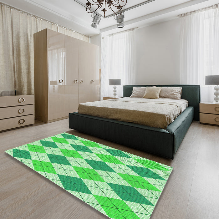 Patterned Green Rug in a Bedroom, pat245grn