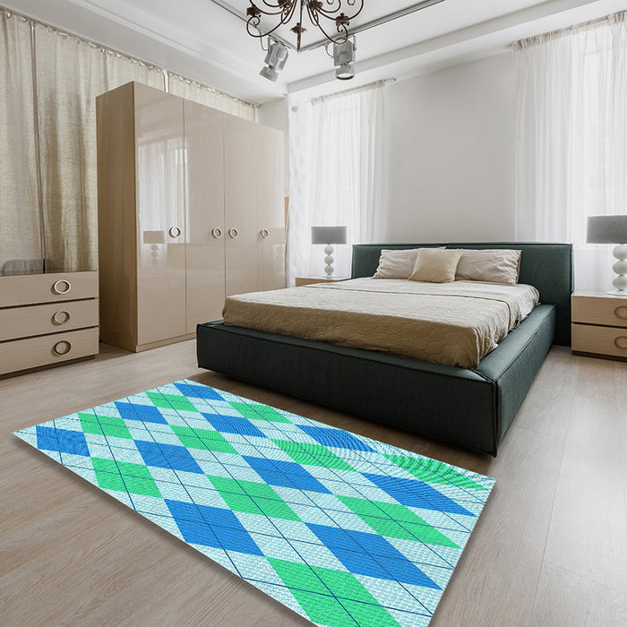 Patterned Blue Rug in a Bedroom, pat245lblu
