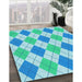 Patterned Blue Rug in Family Room, pat245lblu