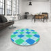 Round Patterned Blue Rug in a Office, pat245lblu