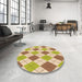 Round Patterned Brown Gold Rug in a Office, pat245org