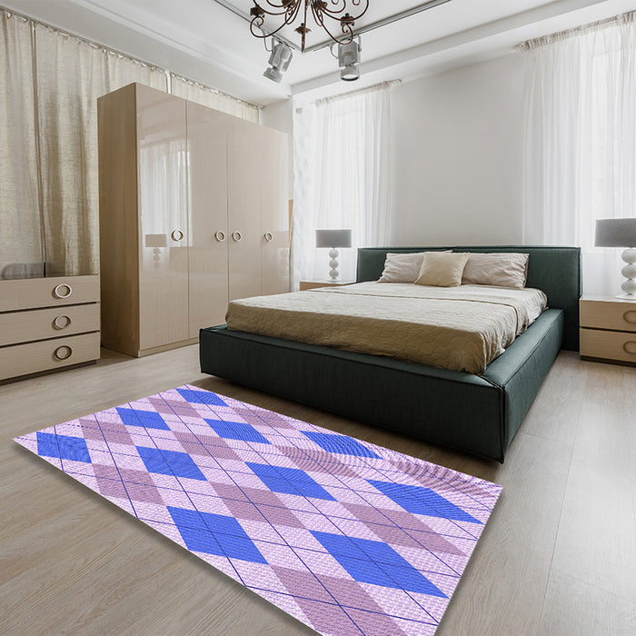 Patterned Medium Slate Blue Rug in a Bedroom, pat245pur