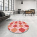 Round Patterned Deep Rose Pink Rug in a Office, pat245rd