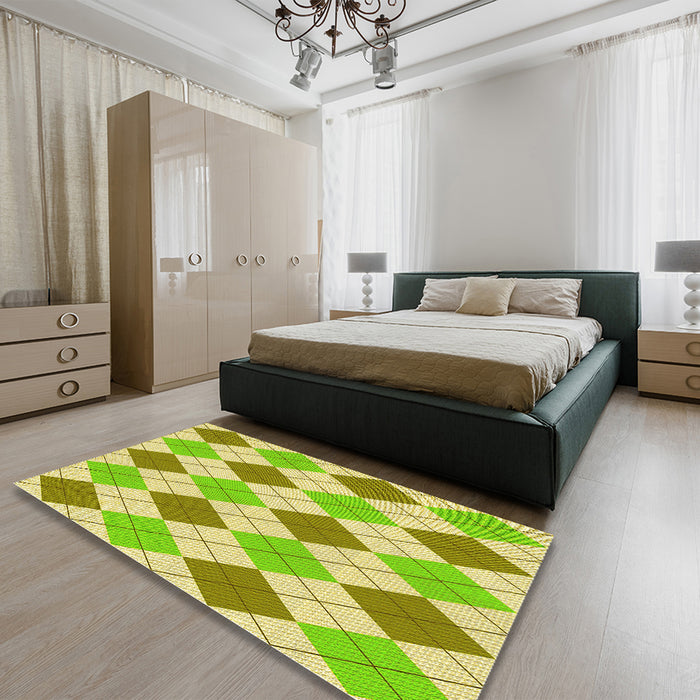 Patterned Green Yellow Green Rug in a Bedroom, pat245yw