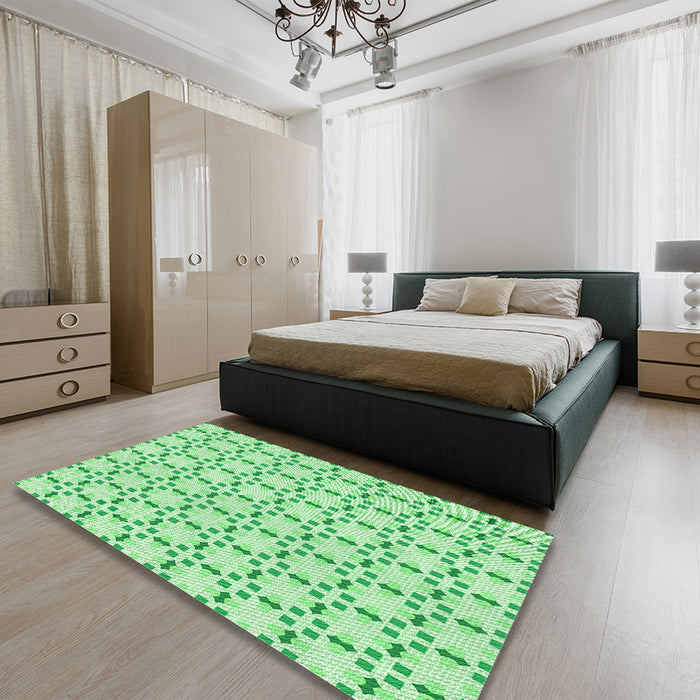 Patterned Green Rug in a Bedroom, pat2450grn
