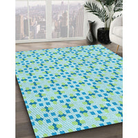 Patterned Aquamarine Green Rug, pat2450lblu