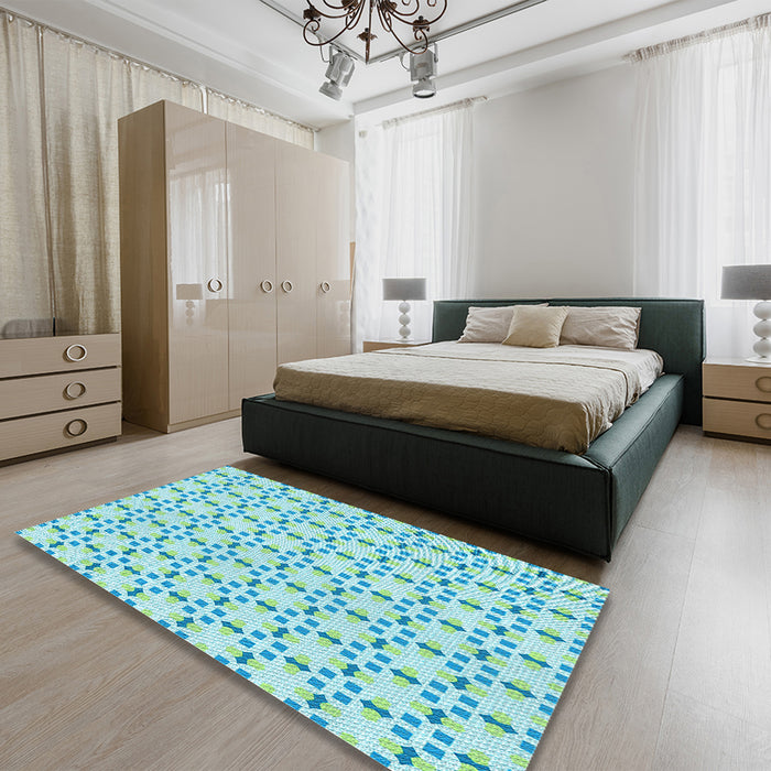 Patterned Aquamarine Green Rug in a Bedroom, pat2450lblu