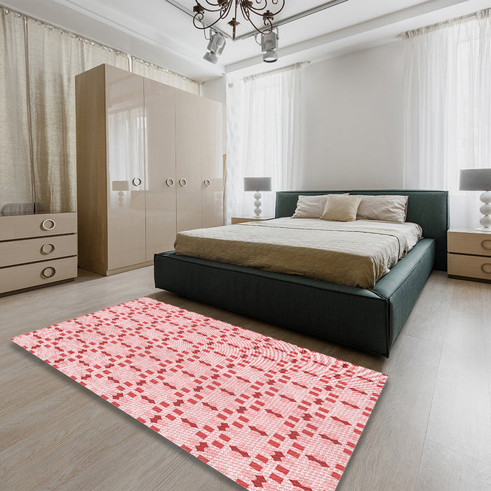 Patterned Light Red Pink Rug in a Bedroom, pat2450rd