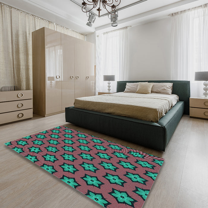 Patterned Sea Green Rug in a Bedroom, pat2451lblu
