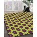 Patterned Neon Yellow Green Rug in Family Room, pat2452brn