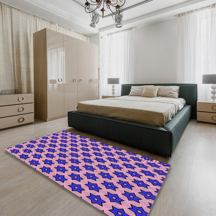 Patterned Bright Purple Rug in a Bedroom, pat2452pur