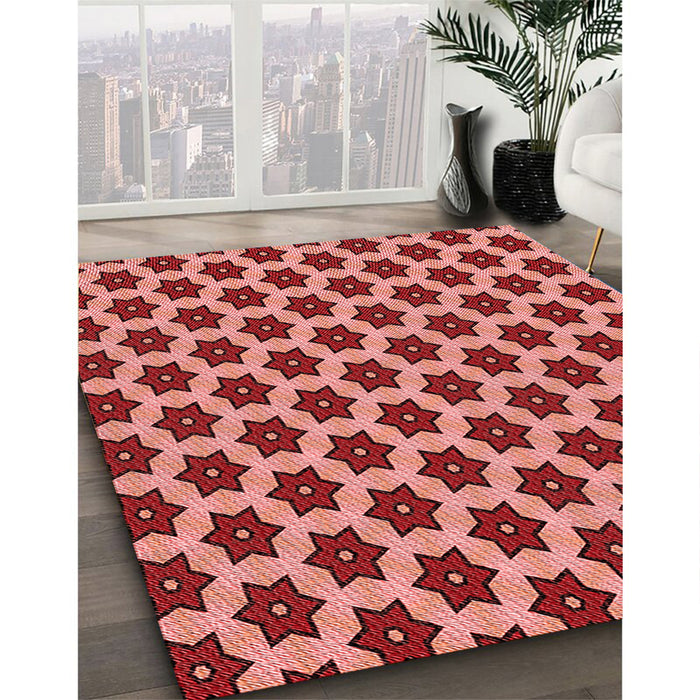 Patterned Tomato Red Rug in Family Room, pat2452rd