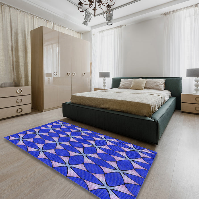 Patterned Medium Slate Blue Rug in a Bedroom, pat2453blu