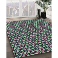 Patterned Dark Sea Green Rug, pat2454lblu