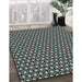 Patterned Dark Sea Green Rug in Family Room, pat2454lblu