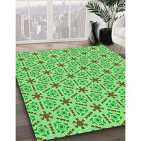 Patterned Dark Lime Green Rug, pat2455grn