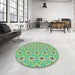 Round Patterned Dull-Sea Green Rug in a Office, pat2455lblu