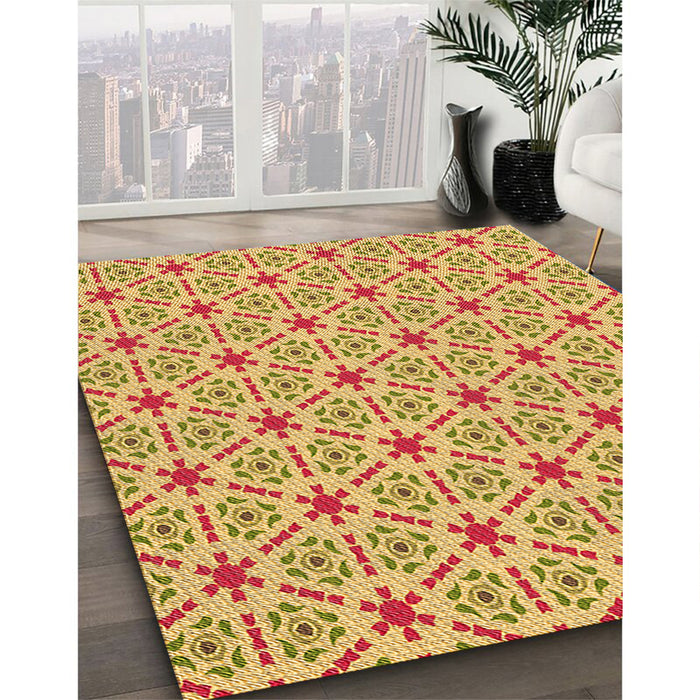 Patterned Orange Rug in Family Room, pat2455org