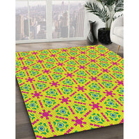 Patterned Yellow Green Novelty Rug, pat2455