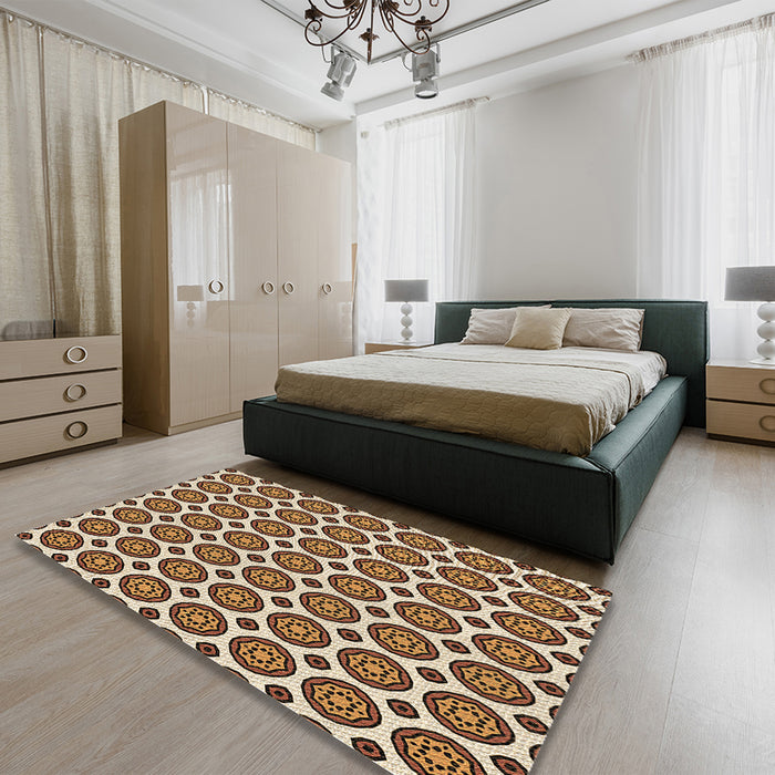 Patterned Red Brown Rug in a Bedroom, pat2457brn