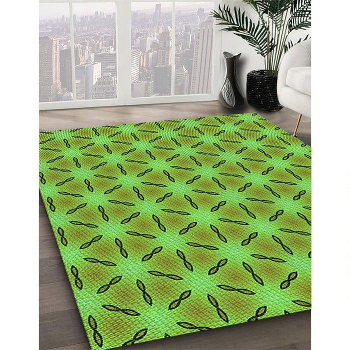 Patterned Bright Green Rug in Family Room, pat2458grn