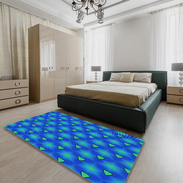 Round Machine Washable Transitional Dark Turquoise Green Rug in a Office, wshpat2459lblu