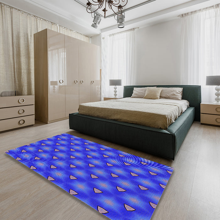 Patterned Blue Rug in a Bedroom, pat2459pur